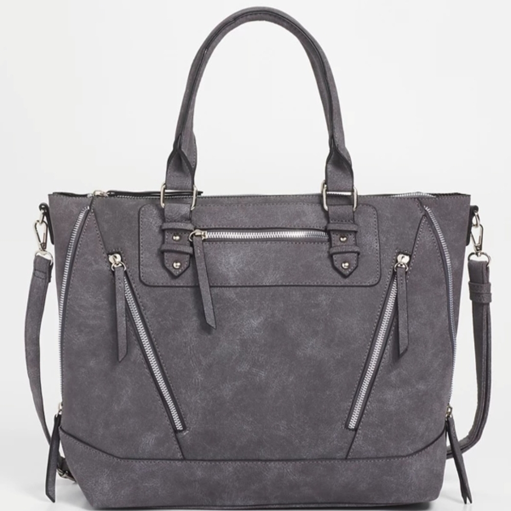 Maurices Gray Zipper Tote Bag - Faux Suede